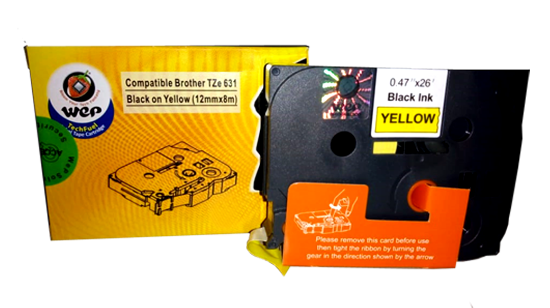 WeP Compatible Label Tape - Black on Yellow (12mm x 8m) for Brother TZe-631 चे चित्र