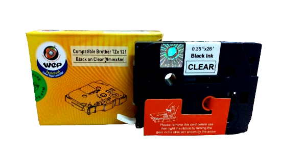 Picture of WeP Compatible Label Tape - Black on Clear (9mm x 8m) for Brother TZe-121
