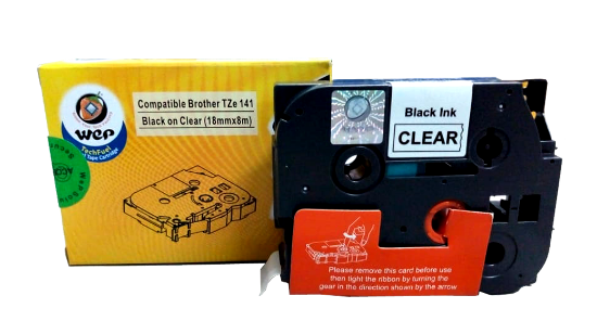 WeP Compatible Label Tape - Black on Clear (18mm x 8m) for Brother TZe-141 चे चित्र